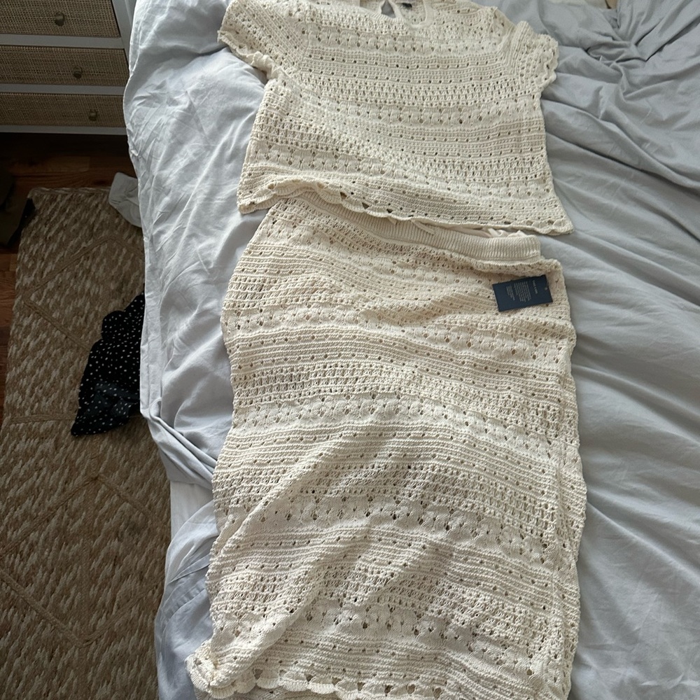 Elegant Cream Crochet Skirt Set